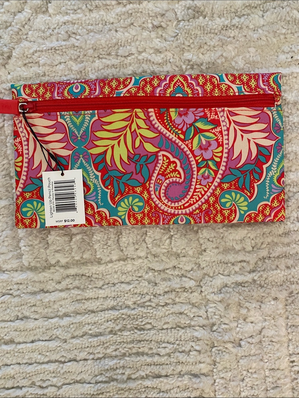 Vera Bradley Mini Zip Pouch in Red, Pink, Teal, Yellow Paisley